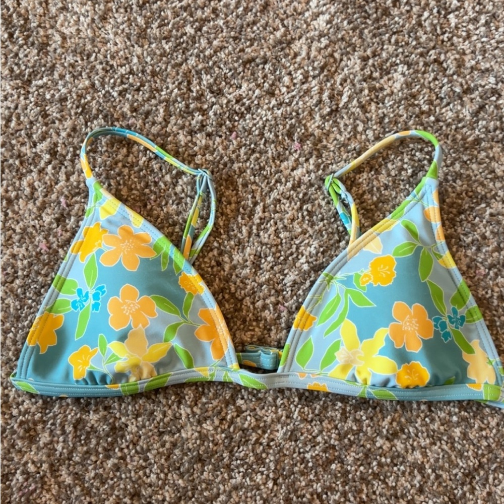 PacSun Floral Triangle Bikini Top in Light Blue, Yellow & Green